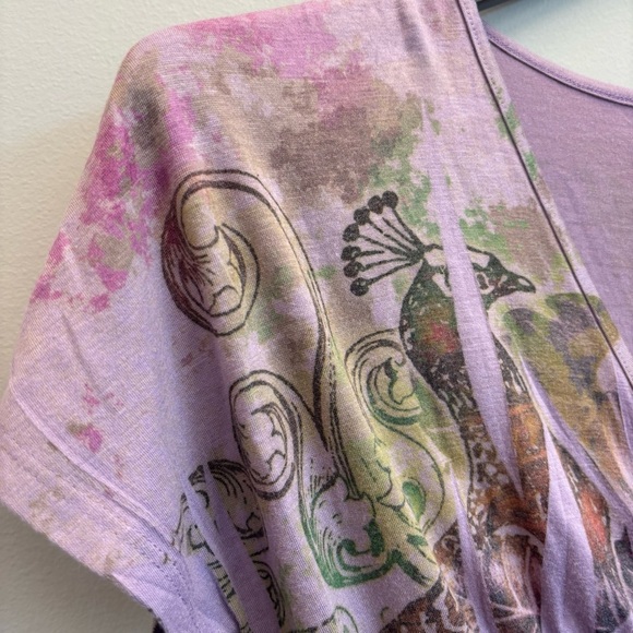 Vintage DB Sport Y2K Top V Neck babydoll purple peacock floral - Picture 3 of 8